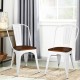 Set of 4 Tolix style metal dining chairs with white frame and elm wood seat, perfect for kitchen or dining room use.