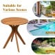 Round 27-inch solid wood bistro table with X-shaped legs, perfect for outdoor patio, garden, or poolside use.