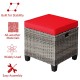 Red cushioned patio rattan wicker ottoman with removable cover, durable PE rattan for outdoor use, ideal for garden or.