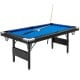 6 feet foldable billiard pool table with blue felt, steel legs, and complete accessories for compact recreation.