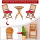 3-piece patio folding bistro set with cushioned chairs in red, made of solid acacia wood for outdoor convenience.