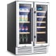 24-inch dual-zone wine and beverage cooler with glass doors, holding 18 wine bottles and 57 cans, ideal for home or pub.