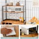 Kitchen baker's rack in rustic brown with 3-tier shelves, wine glass holder, and drawer for versatile storage solutions.