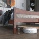 Twin size walnut platform bed frame with 8 slats, 8.5” clearance for storage and easy robot vacuum access.