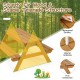 Kids outdoor picnic table with umbrella, made of fir wood, featuring a waterproof surface and stable triangular.