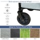 Close-up of the skid-resistant universal wheel of the gray outdoor folding wagon cart, designed for various terrains.