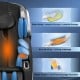 Close-up of the Therapy 08 massage chair showing palm airbag, arm heating, and waist heater functions for relaxation.