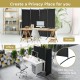 Four-panel black room divider with a sturdy steel frame, ideal for creating privacy in home or office spaces.