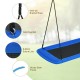 Close-up of the 60-inch blue platform tree swing showing sturdy steel frame, multi-ply braided rope, and adjustable.