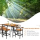 7-piece acacia wood patio bar set with 6 stools and umbrella hole, perfect for outdoor dining and gatherings.