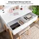 Makeup vanity set featuring spacious drawers and a unique shape mirror, perfect for organizing cosmetics and jewelry.
