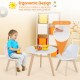 Modern kids activity play table with two chairs, featuring beech legs and soft white cushions for comfortable seating.