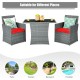 3-piece patio rattan furniture set with cushioned armrests and red cushions, perfect for outdoor relaxation and dining.
