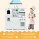 White kitchen pretend play cookware set for kids with water dispenser, designed for imaginative play and hand-eye.