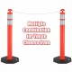 Two 45-inch orange traffic delineator posts with reflective collars and stable rubber bases for guiding traffic safely.