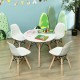 Mini-sized white children's chair set with wood legs, ideal for playrooms and nurseries, featuring ergonomic design.