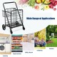 Heavy-duty black folding utility shopping cart with spacious baskets, swivel wheels, and durable steel frame for easy.