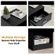 Black nightstand featuring a storage drawer and open compartment, perfect for organizing personal belongings beside.