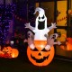 Halloween inflatable decoration featuring a ghost and pumpkin, 6 feet tall, with built-in LED light for outdoor display.