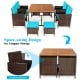 9-piece patio dining set featuring cushioned chairs and acacia wood tabletop, designed for outdoor use and compact.
