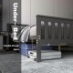 Queen wood platform bed showcasing 12" under-bed storage space for efficient organization in any bedroom or apartment.