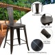 Industrial metal counter stool with elm wood seat, featuring a wide backrest and reinforced steel construction for.