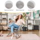 Gray upholstered rocking armchair with ergonomic backrest, curved armrests, and cushioned seat for comfortable.