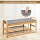 Bamboo shoe rack bench with soft cushion, featuring three tiers and ergonomic design, ideal for entryway seating.