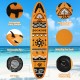 Inflatable stand-up paddle board in orange with non-slip EVA deck, removable fins, and bungee tie down for water.