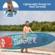 Inflatable stand-up paddleboard with lightweight design, featuring a floral pattern and convenient carrying handle for.