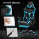 Reclining racing chair in blue with lumbar support, footrest, and high-density sponge for ultimate gaming comfort.