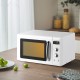 Compact 0.9 Cu.ft retro countertop microwave oven in white, featuring a clear viewing window and simple operation knobs.