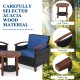 Acacia wood end table with a woven rattan base, perfect for outdoor patio use and convenient storage.
