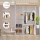 Telescopic clothes hanger rack with adjustable height, 2 shelves, shoe hooks, and a modern design for organized spaces.