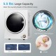 Compact 1.5 cu. ft. clothes dryer in white with stainless steel tub, featuring a see-through window and anti-wrinkle.