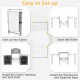 Folding camping table assembly steps showing frame setup, center tabletop, and storage organizer for outdoor use.