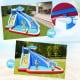Inflatable Shark Bounce House with water slide and climbing wall, featuring bright colors for backyard fun.