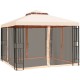 10x10 feet 2-tier vented metal canopy with mosquito netting, featuring a rust-resistant frame for outdoor events.