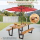 70-inch dining table set made of acacia wood with a red umbrella hole, perfect for outdoor use in backyards or gardens.