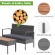 Close-up of the acacia wood tabletop on a rattan coffee table from a 4-piece patio furniture set for outdoor use.