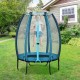 Kids bouncing on a 4 feet trampoline with enclosure net in blue, designed for safe indoor and outdoor play.