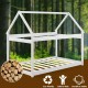 Stable kids platform floor bed with roof in white, featuring heavy-duty slats for durability and stability.