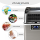 Electric portable countertop ice maker in silver, producing 24 square ice cubes per cycle for drinks and food.