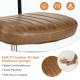 Close-up of the brown PU leather seat of an adjustable office chair, featuring a soft cushion and ribbed design for.