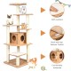 7-layer wooden cat tree with sisal posts, removable cushions, and cozy condos for climbing and scratching.