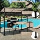 Grill gazebo with beige canopy, heavy-duty steel frame, and storage shelf, perfect for outdoor BBQs and gatherings.