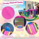 Unicorn-themed inflatable bounce house featuring a slide, mesh walls, and durable oxford cloth for kids' outdoor fun.