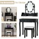 Detachable top design of black makeup dressing table with lighted mirror and cushioned stool, perfect for versatile use.