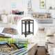 3-Tier industrial end table with metal mesh storage shelves, featuring a rustic top and heavy-duty steel frame for.