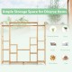 9-tier bamboo plant stand with hanging rack, featuring hollowed shelves for drainage, ideal for living room or garden.